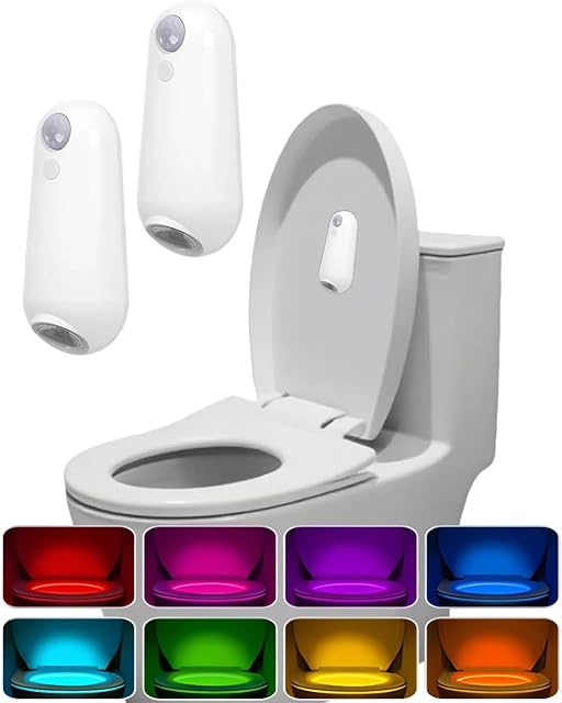 2-PACK Toilet Night Light by Motion Sensor Activated, Rechargeable RGB Motion Sensor Light Indoor, for Toilet Bowl Inside, Bathroom, Stairs, Step,Hallway, Bedroom, Perfect Brithday Holiday Gifts