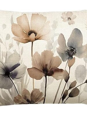 AVOIN colorlife Poppy Flowers Chinoiserie Fall Throw Pillow Cover, 12 x 20 Inch Seasonal Leaves Cushion Case Decoration for Sofa Couch Farmhouse