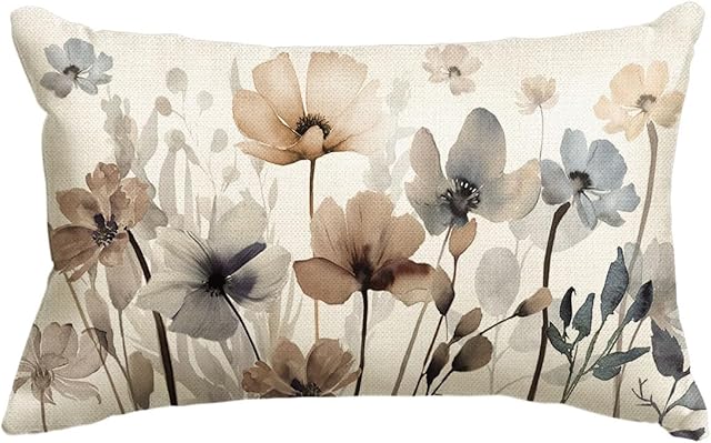 AVOIN colorlife Poppy Flowers Chinoiserie Fall Throw Pillow Cover, 12 x 20 Inch Seasonal Leaves Cushion Case Decoration for Sofa Couch Farmhouse