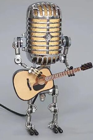 Vintage Microphone Guitar Lamp, Cool Guitar Gifts for Music Lovers and Player, USB Plug in Powered, Retro Decorations for Home, Bar, Office