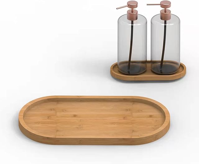 Bamboo soap Dispenser Tray, Bathroom Countertop Tray Kitchen Tray Bamboo Tray Sink Tray Dresser Jewelry Ring Dish, Comestic Holder Bathtub Organizer, Ideal for Jewelry, Cosmetics, and Small Items