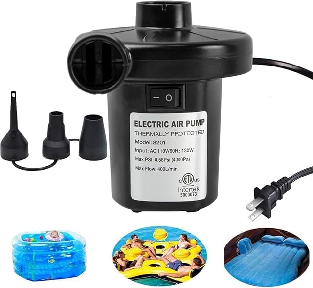 BOMPOW Electric Air Pump for Inflatables Air Mattress Pump Bed Pool Toy Raft Boat Quick Pump Black (AC Pump(130W))