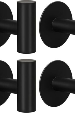 4 Pack Adhesive Hooks, Sticky Hooks Heavy Duty Adhesive, Waterproof Stainless Steel for Bedroom Kitchen Hotel Office(4 Pack, Matte Black)