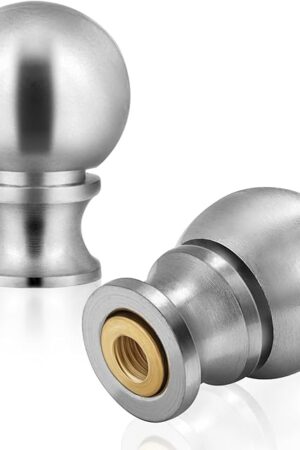 Ball Lamp Finial Cap Knob for Lamp Shade Top,Solid Lamp Finial Caps,Heavy Brushed Nickel Top Screw Finial for Table or Floor Lamps,1/4-27 Inch Threaded Base Connect to Lamp Harp (Silver / 2-Pack)