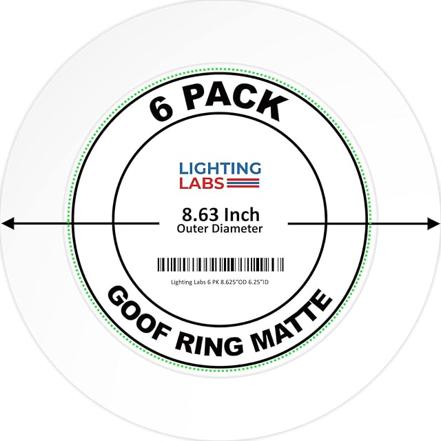 6 Pack Matte White Goof Trim Ring for 8" Inch Recessed Can Lighting Down Light, Outer Diameter 8.6 Inches, Inner Diameter 6.2 Inches