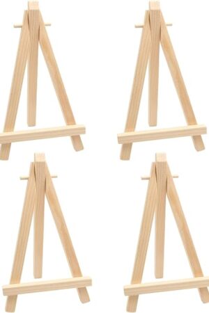 4pcs Mini Wood Display Easels, Small Table Top Easels, Artist Triangle Easels for Displaying Canvas Paintings, Weddings, Business Cards, Photos, Crafts