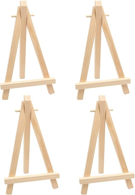 4pcs Mini Wood Display Easels, Small Table Top Easels, Artist Triangle Easels for Displaying Canvas Paintings, Weddings, Business Cards, Photos, Crafts