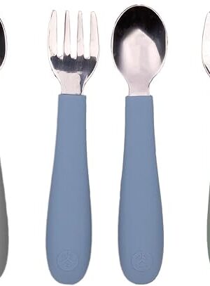 WeeSprout Toddler Utensils, 3 Forks & 3 Spoons, 18/8 Stainless Steel & Food Grade Silicone, Thick Easy-Grip Handles, Perfect Length For New Self Feeders, Gentle On Gums & Teeth, Dishwasher Safe