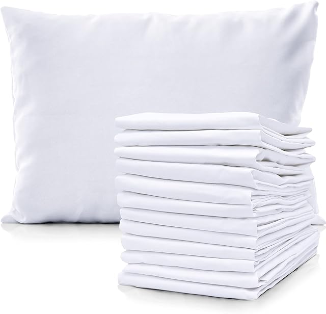 Pacific Linens White Percale Pillow Case - Soft Hotel Style Polly Cotton Blend, 200 Thread Count, Wrinkle Free Linen Pillow Cases, 12 Pack Set of Pillowcases