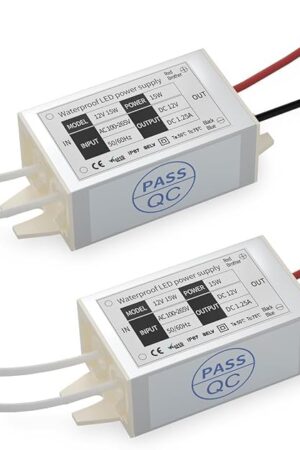 DC 12V Power Supply Driver Transformer - 15W Waterproof IP67 120VAC to 12V DC Converter Constant Voltage Switching Power Supply for LED Strip Lights, G4 MR11 MR16 Display (2-Pack)