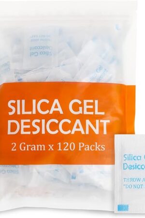 2 Gram [120 Packets] Silica Gel Packs for Moisture Absorbing, Desiccant Dehumidifier Bags for Spices Jewelry Shoes Boxes Electronics Storage, Food Safe