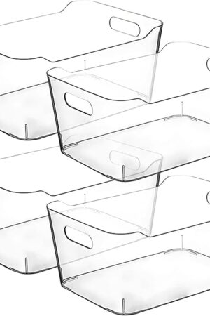 Clear Plastic Storage Bins for Kitchen Organization or Pantry Organizers and Storage, Freezer Fridge Organizer Storage Containers Bin for Organizing Refrigerator Medicine Closet Cabinet Organizers