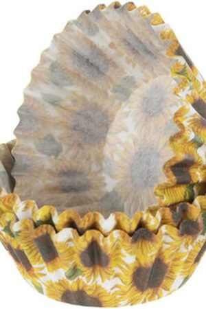 Autumn Sunflowers Decorative Baking Cups - Patterned Paper Liners for Cupcakes, Muffins (Standard Sized) - 50 Count