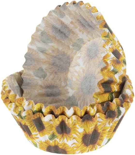 Autumn Sunflowers Decorative Baking Cups - Patterned Paper Liners for Cupcakes, Muffins (Standard Sized) - 50 Count