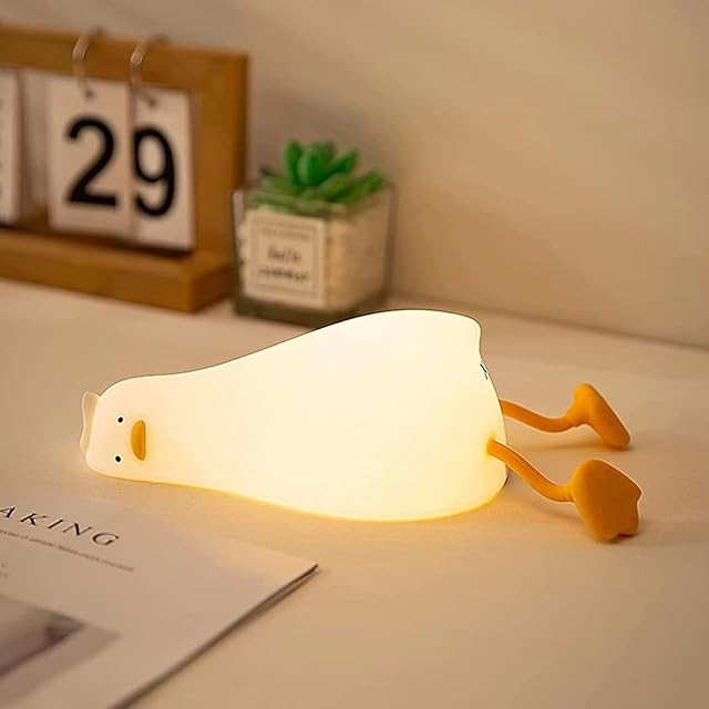Cute Duck Lamp,Fun Lying Flat Duck/Chicken/Pig/Rabbit/Panda Night Light,LED Squishy Animal Novelty Lamp,Toddler Baby Night Light for Kids,Nursery Touch Kawaii Lamp Room/House Décor