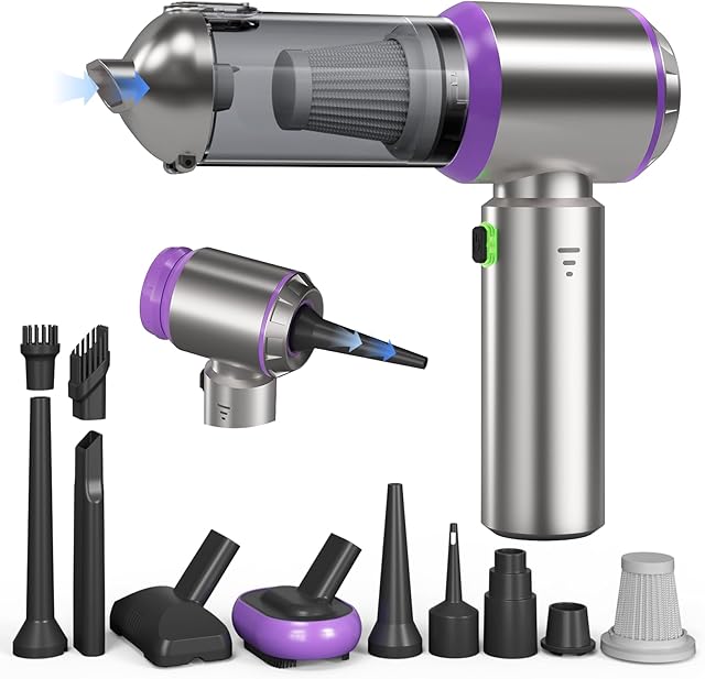 Car Vacuum Portable Cordless, 22000PA High Power handheld Vacuum Cleaner with Brushless Motor,11 in 1 Mini Hand Held Vacuum Cordless Rechargeable Air Duster/Blower/Pump for Car, Home, Pet, Office