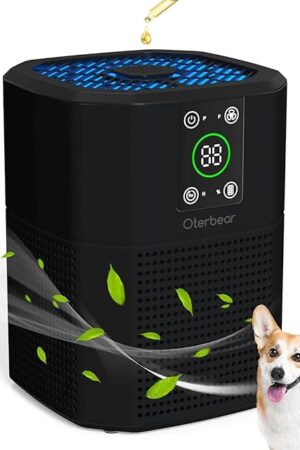 Air Purifiers for Bedroom Home Up to 1350 Ft², Oterbear Room Air Cleaner with H13 True HEPA Filter with Sleep Mode, Aroma Function, Ambient Light, Remove Dander Smoke Pollen Odor, Black