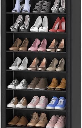 9-Tier Shoe Rack Organizer with Cover Tall Garge Shoe Rack for Front Door Enterance 25-37 Pairs and Boots Verical Large Shoe Storage for Closets, Entryway, Cabinet, Dormitory, Hallway