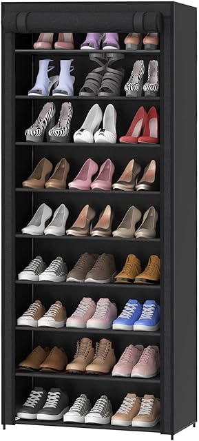 9-Tier Shoe Rack Organizer with Cover Tall Garge Shoe Rack for Front Door Enterance 25-37 Pairs and Boots Verical Large Shoe Storage for Closets, Entryway, Cabinet, Dormitory, Hallway