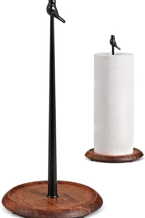Wooden Paper Towel Holder countertop, Stylish Bird Shaped,Solid Wood Base&Iron Top, with Non-Slip Mat, Stable&Durable,Paper Towel Holder Farmhouse Style to Elevate Your Kitchen's Décor (Black)