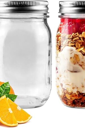 2 Pack Regular Mouth Mason Jars 16oz Glass Canning Jars with Airtight Lids for Preserving, Jam, Honey, Jelly, Wedding Favors, Sauces, Meal Prep, Overnight Oats, Salad