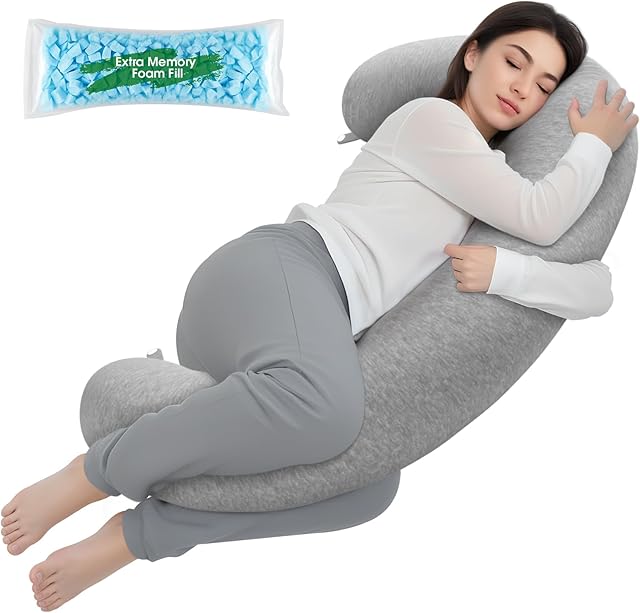 Body Pillow, Long Pillow, Memory Foam Body Pillow, C-Shaped Side Sleep Pillow, Machine Washable Pillowcase, 47?×10?