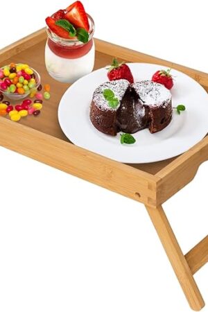 Artmeer Bed Tray Table with Folding Legs,Bamboo Breakfast in Bed for TV Table, Laptop Computer Tray,Eating,Snack Tray(Bamboo)