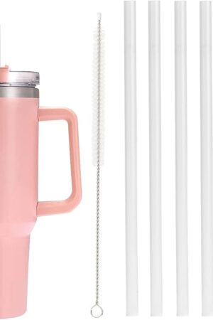 6 Pack Replacement Straws with Cleaning Brush Compatible Stanley 30 oz 40 oz Tumbler, Plastic(White)