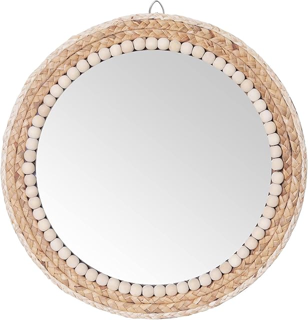SWTHONY 15 Inch Boho Round Hanging Wall Mirror Decorative Rattan Circle Mirrors for Farmhouse, Living Room, Bedroom