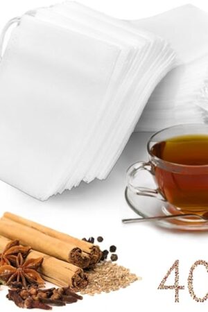 400Pcs Tea Filter Bags, Disposable Tea Filter Bags for Loose Leaf Tea from Safe Natural Materials, With Drawstring, Empty Tea Bags Suitable for Loose-Leaf Tea, Spices, Herbs (3.54 x 2.75 inch)