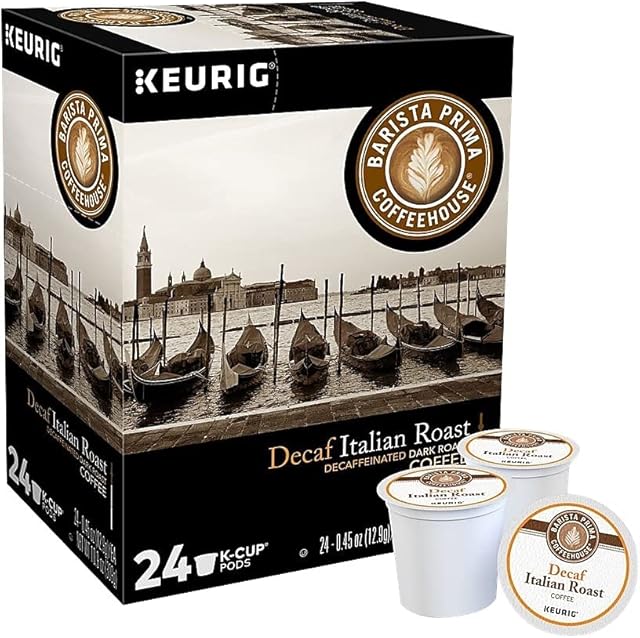 Barista Prima Italian Roast Decaf Coffee, Keurig K-Cup Pods, Dark Roast, 24/Box (6624)