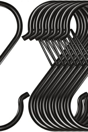 8 Pack S Hooks for Hanging, 3.5 inch Heavy Duty Metal S Hooks with Safety Buckle S Shaped Hooks Pot Rack Closet Hooks for Hanging Plants, Clothes, Kitchen Utensil, Pots, Pans, Bags (Black)