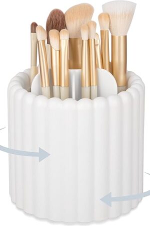 Anyoifax 360 Rotating Makeup Brush Holder 7 Slots Make Up Brush Organizer Removable Spinning Cosmetic Brushes Storage Pen Holder for Vanity, Dresser, Desk, White