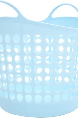 BESTOYARD Portable Ventilated Plastic 30L Laundry Basket with Side Handles Round Bin for Dirty Clothes Storage in Bathroom Bedroom and Laundry Room