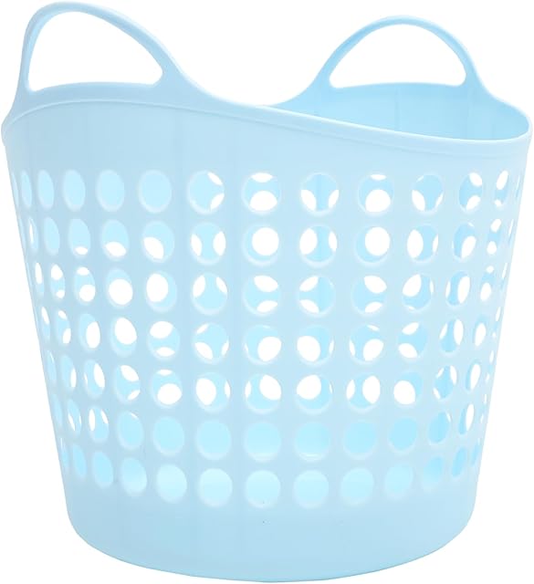 BESTOYARD Portable Ventilated Plastic 30L Laundry Basket with Side Handles Round Bin for Dirty Clothes Storage in Bathroom Bedroom and Laundry Room