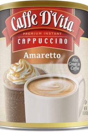 Caffe D'Vita Amaretto Cappuccino Mix - No Cholesterol, No Trans Fat, 99% Caffeine Free, Gluten Free, Instant Cappuccino Mix - 1 lb. can (16 oz.)