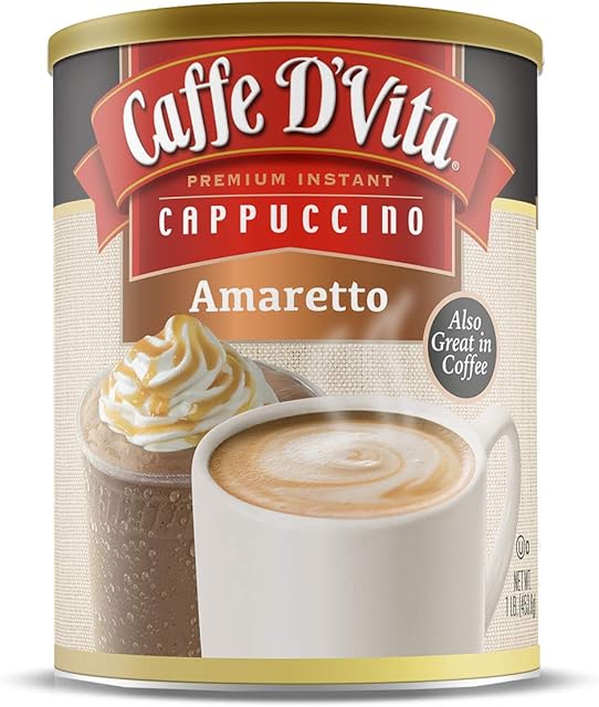 Caffe D'Vita Amaretto Cappuccino Mix - No Cholesterol, No Trans Fat, 99% Caffeine Free, Gluten Free, Instant Cappuccino Mix - 1 lb. can (16 oz.)