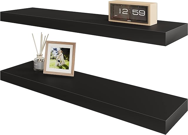 BAMEOS Floating Wall Shelf Black Decor Wall Mounted Shelves Hanging Shelf Set L24xW6