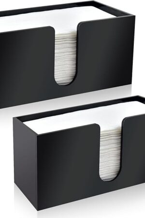 2Pack Paper Towel Holder Countertop, Black Acrylic Napkin Dispenser, Multifold Paper Towel Dispenser for Z-fold C-fold MultiFold Trifold-Bathroom Toilet Kitchen Restaurant