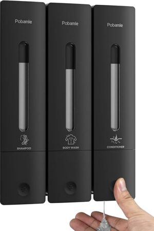 1984 Shower Soap Dispenser Bathroom Set Shampoo Conditioner Body Wash Dispenser Wall Mounted Shower Shampoo Dispenser 3 Chamber No Drill for Home Star Hotel 3 x 400ml Black