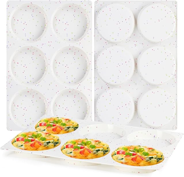 CAKETIME 4 Inch Muffin Top Pans Non Stick, Jumbo Silicone Egg Molds for Breakfast Sandwiches Round Baking Pan for Oven English Muffins, Whoopie Pies, Corn Bread, Egg Bites, Tarts 3 Pack
