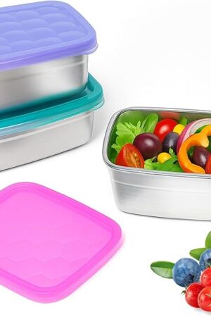 3-Pack Stainless Steel Snack Containers for Kids & Toddlers - 550ml (18oz) Leakproof Reusable Food Containers with LFGB Certified Lids | Stackable Metal Lunch Box for Daycare, School, Travel