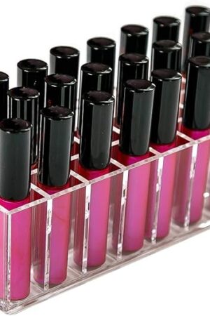 Acrylic Lip Gloss Holder Organizer, Lipstick Holder, 24 Slots Makeup Lip Gloss Lipstick Brushes Storage Display Case