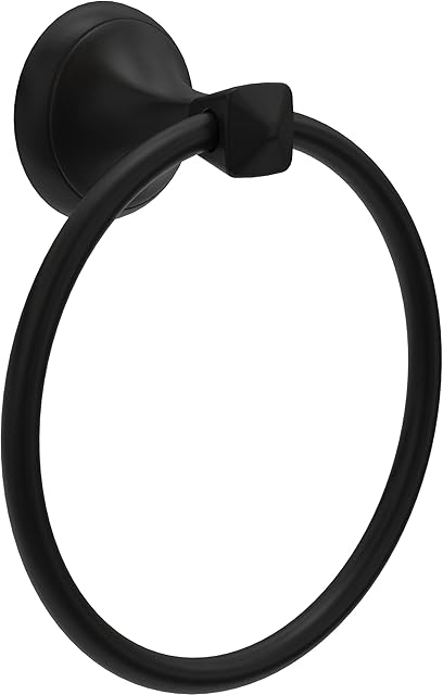 Delta Esato (1-Pack) Hand Towel Holder Matte Black Towel Racks for Bathroom Wall Round Towel Ring Holder for Bath Towel Hanger for Kitchen, Bathroom Accessories ESA46-MB