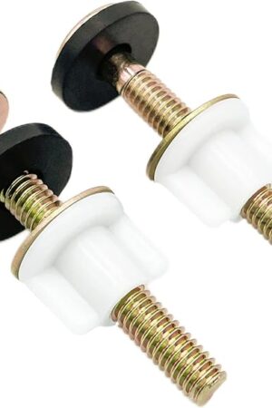 2Pcs Universal Toilet Seat Bolt and Screw Set, Heavy Duty Hinge Bolts with White Plastic Nuts, Metal and Rubber Washers, Top Mount Replacement Parts