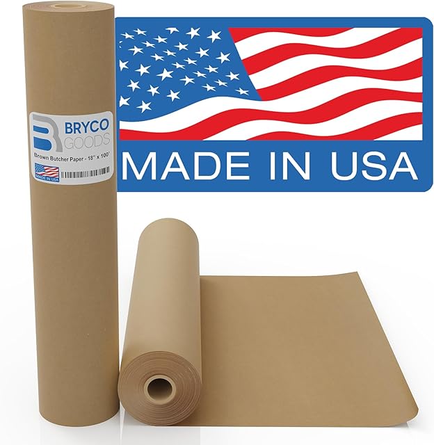 Brown Kraft Butcher Paper Roll - 18 Inch x 100 Feet - USA Made - Food-Grade Paper for Wrapping and Smoking Meat, BBQ, Grilling, Perfect Brisket Crust - Durable, Unbleached, Uncoated & Unwaxed