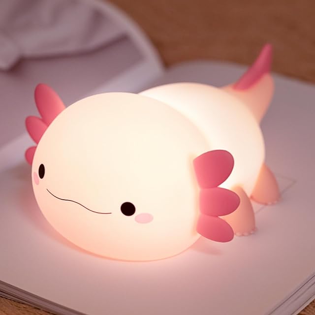 Axolotl Cute Night Light for Kids, Axolotl Lamp Girls Trendy Gifts, Rechargeable Bedside Nightlight, Squishy Dimmable Silicone LED Funny Animal Light, Baby Nursery Dorm Kawaii Décor Toys