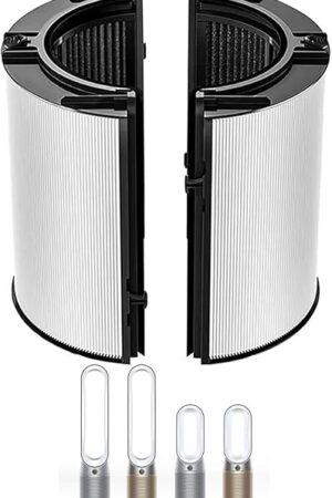 360° Combi Glass 2-in-1 HEPA+Carbon Replacement Filter for Dyson TP07 HP07 TP06 HP06 TP10 HP10 TP09 HP09 TP04 HP04 PH04 PH03 PH02 PH01 Air Purifier, H13 Grade True HEPA Pure Cool Hot Fan Filter, Black