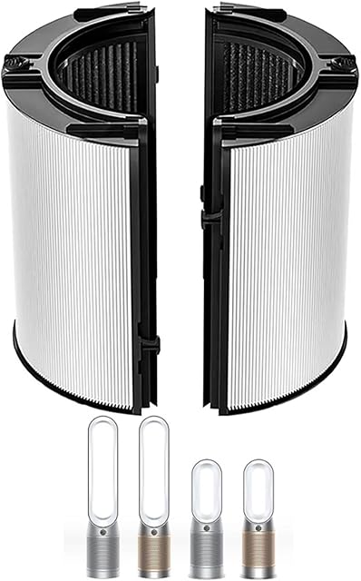 360° Combi Glass 2-in-1 HEPA+Carbon Replacement Filter for Dyson TP07 HP07 TP06 HP06 TP10 HP10 TP09 HP09 TP04 HP04 PH04 PH03 PH02 PH01 Air Purifier, H13 Grade True HEPA Pure Cool Hot Fan Filter, Black