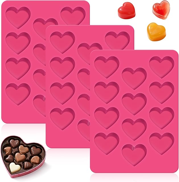 3Pcs Heart Molds Silicone, Premium Heart Silicone Mold for Baking, Chocolate, Non-stick Silicone Heart Mold for Cakes Candies Soap
